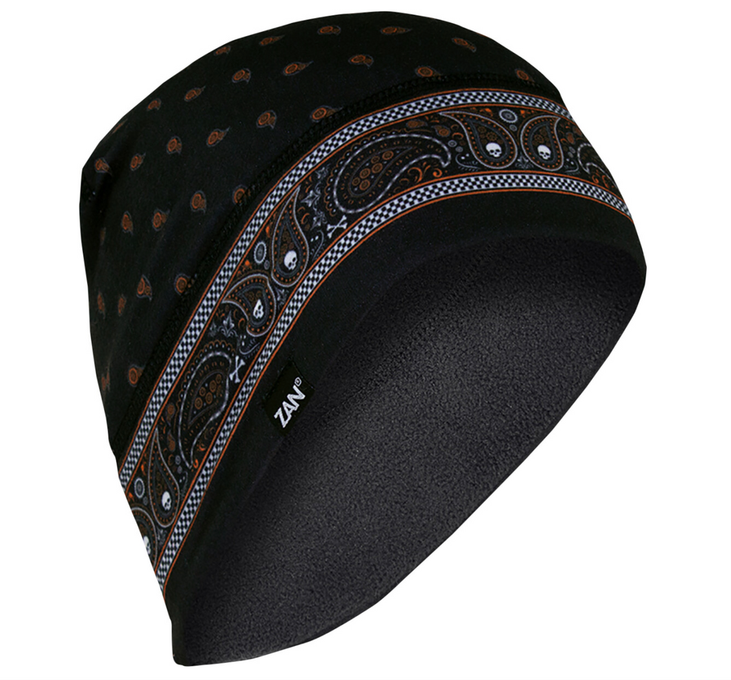 Zan Orange & Black Paisley Fleece Lined Beanie