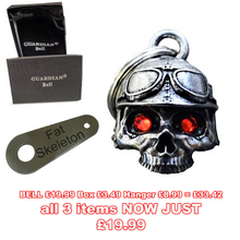 3D Biker Skull Bell with Red Eyes Guardian Angel Bell plus Gift Box & hanger