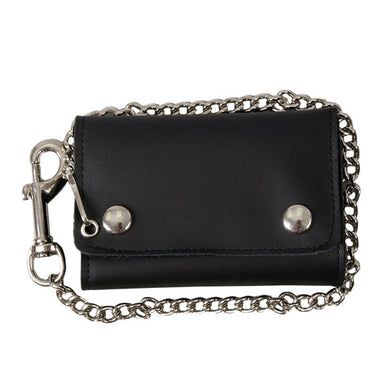 Large Tri Fold Leather Wallet Heavy Duty Chain & 