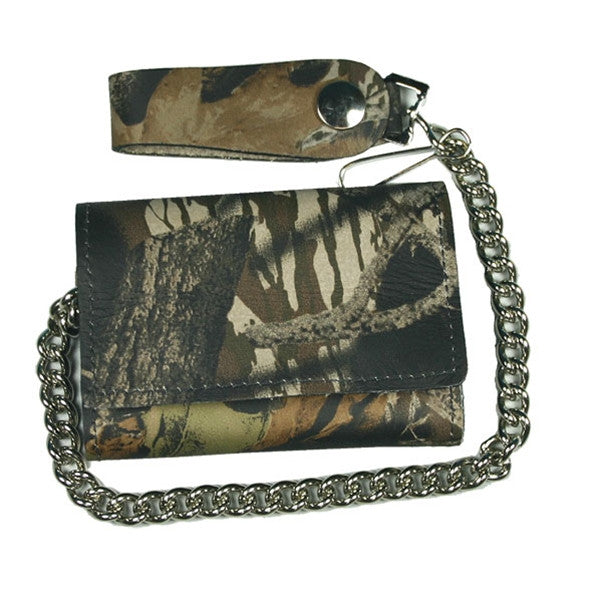 Woodland Camo finish Tri-Fold Chain Wallet, Lifestyle Accessories - Fat Skeleton UK