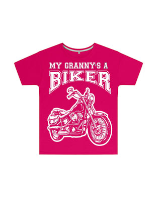 My Granny's a Biker Kids T Shirt in Dark Pink, Baby & Kids - Fat Skeleton UK