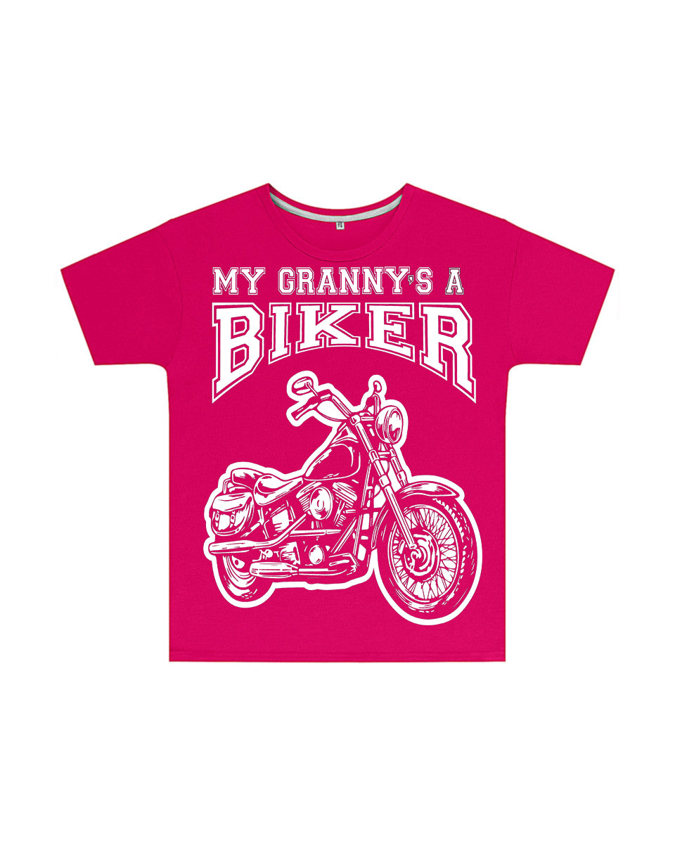 My Granny's a Biker Kids T Shirt in Dark Pink, Baby & Kids - Fat Skeleton UK