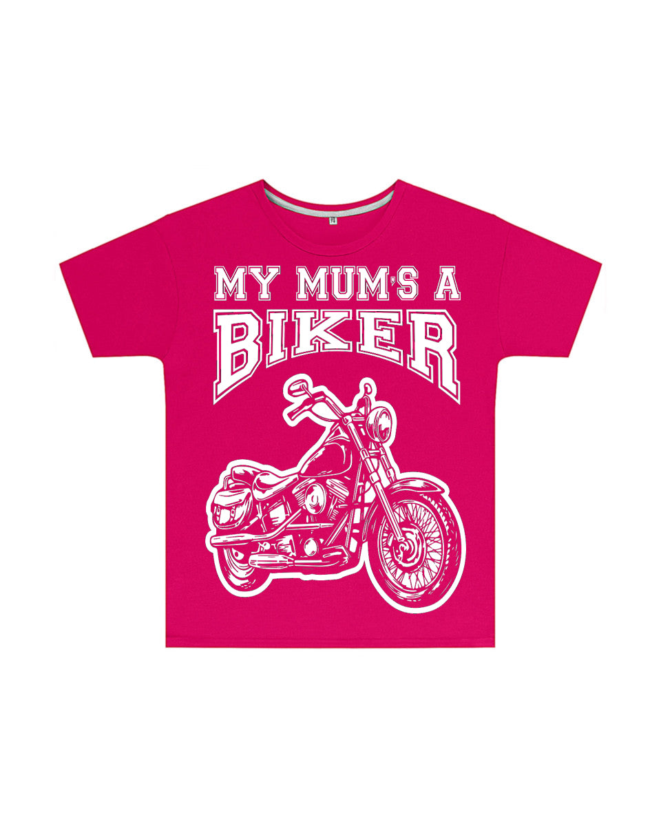 My Mum's a Biker Kids T Shirt in Dark Pink, Baby & Kids - Fat Skeleton UK