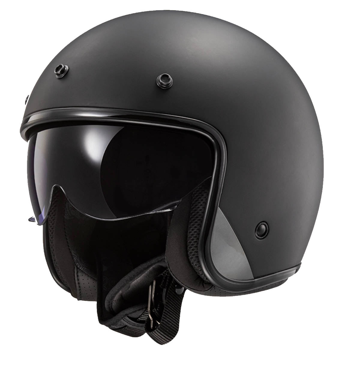 LS2 BOB Low Profile Matt Black ECE approved Open Face Helmet with dark drop  down visor