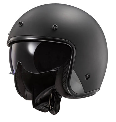 LS2 BOB Low Profile Matt Black ECE approved Open Face Helmet with drop down visor