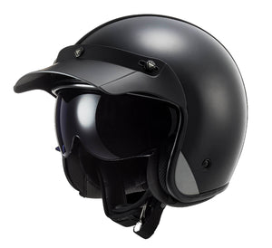 LS2 BOB Low Profile Matt Black ECE approved Open Face Helmet with drop down visor