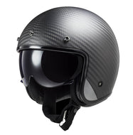 LS2 BOB Low Profile Carbon Fibre ECE approved Open Face Helmet with drop down visor - Fat Skeleton UK
