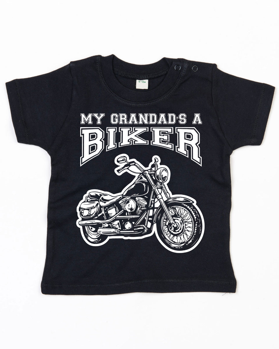 My Grandad's a Biker Baby T Shirt in Black, Baby & Kids - Fat Skeleton UK