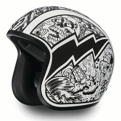 Daytona Low Profile Open Face Skull Graffiti D.O.T. Open Face Helmet, Open Face Helmets - Fat Skeleton UK