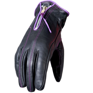 Ladies Purple trim leather Riding Gloves, Clothing Accessories - Fat Skeleton UK