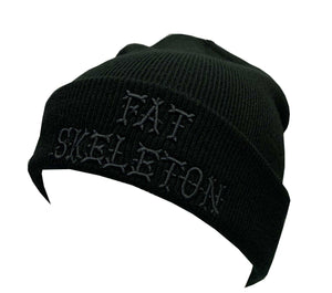 Fat Skeleton Rib Knitted Black Beanie with 3D embroidery