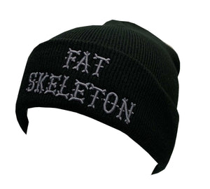 Fat Skeleton Rib Knitted Black Beanie with 3D embroidery
