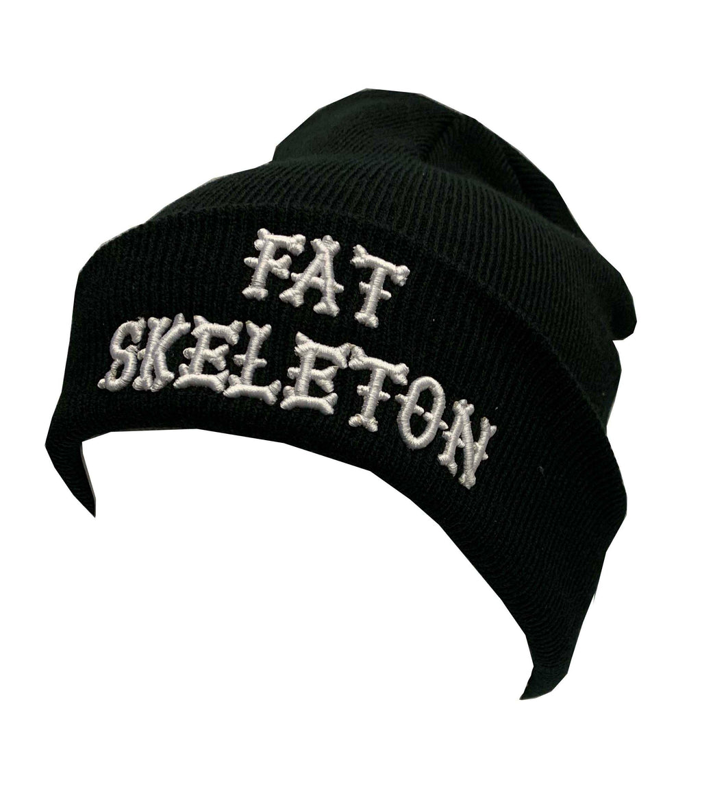 Fat Skeleton Rib Knitted Black Beanie with 3D embroidery