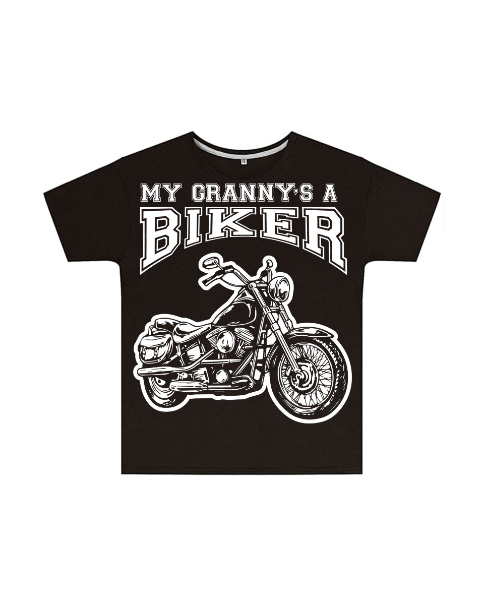 My Granny's a Biker Kids T Shirt in Black, Baby & Kids - Fat Skeleton UK